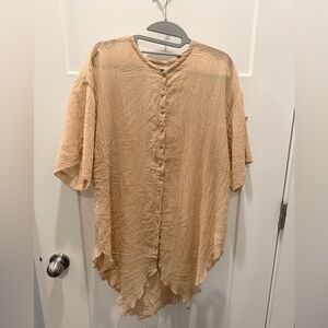 Linda Lundström Beige Crinkle Gauze Button Front Tunic Top Size 10